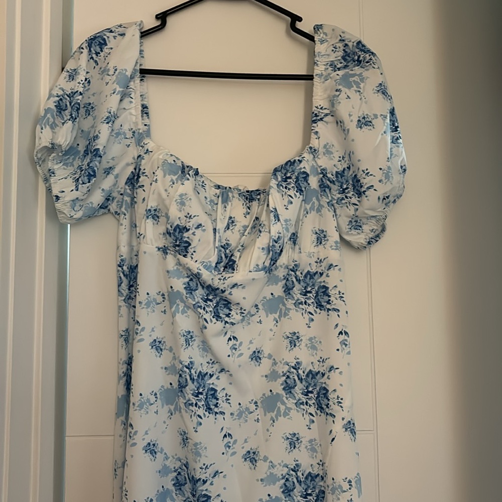 Cider Blue and White Floral Maxi Dress